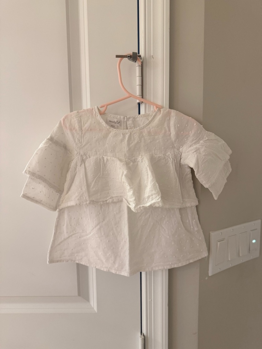 Mud Pie White Ruffle Dot Linen Kids Blouse